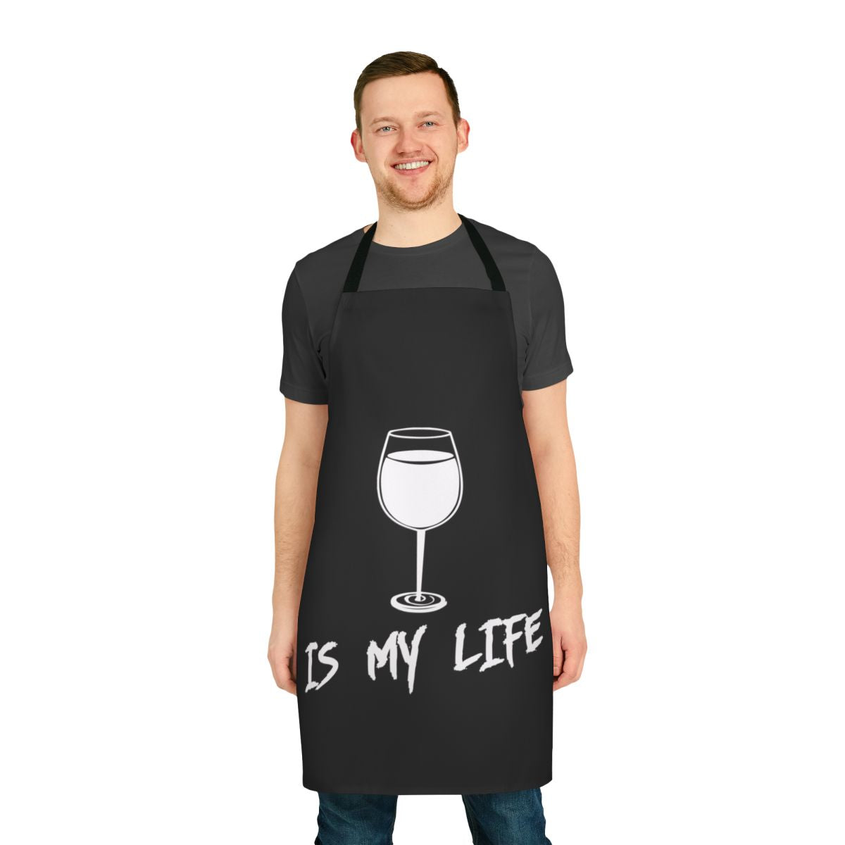 Apron with "Wine Is My Life" text, perfect for wine lovers