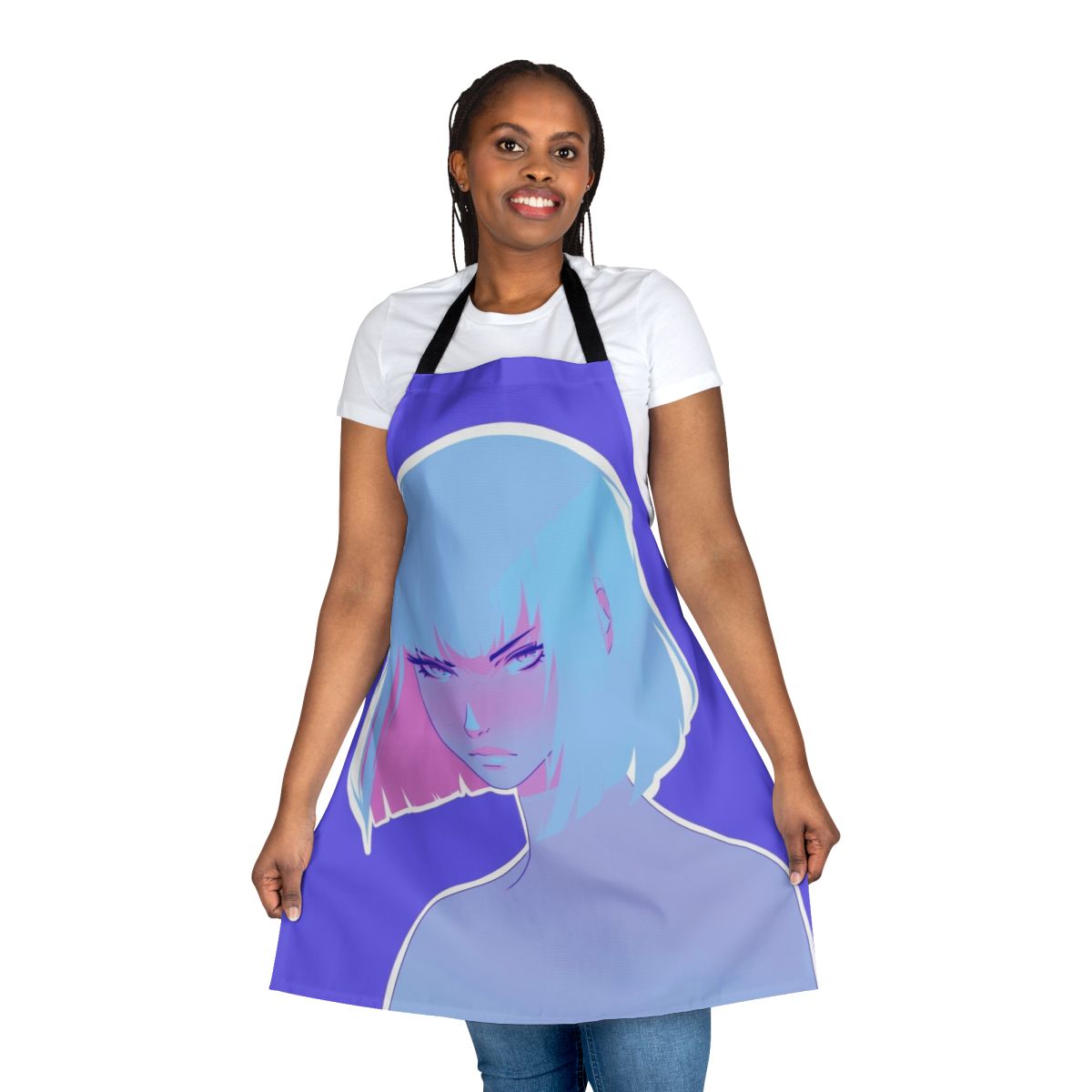 Vibrant winter apron with a colorful, manga-style illustration