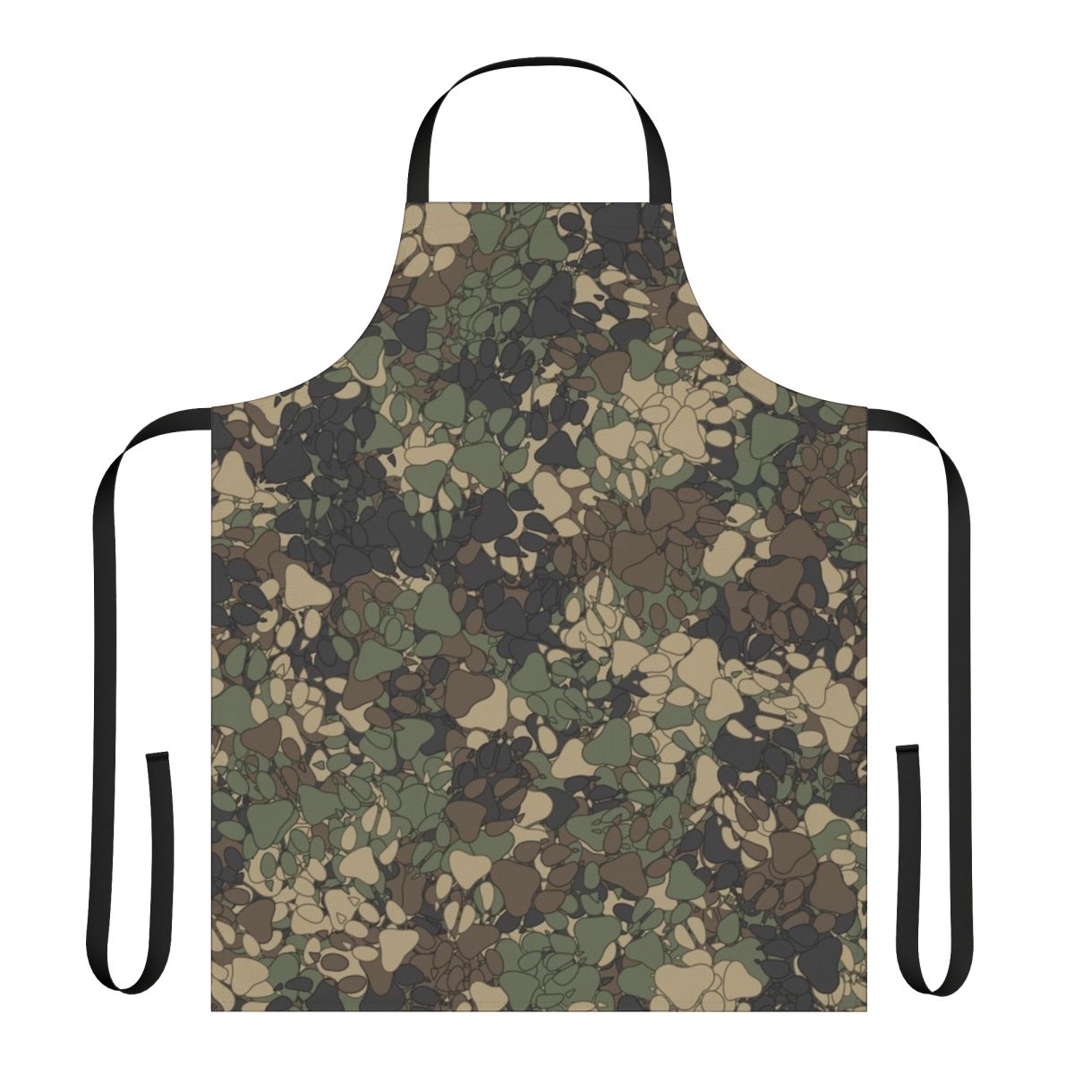 A high-quality apron featuring a wolf paw print camouflage pattern, perfect for outdoor cooking and hunting enthusiasts.