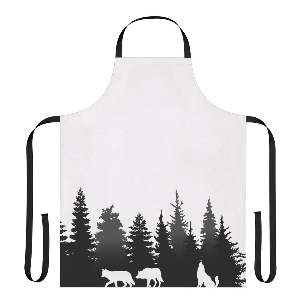 Wolves silhouette design on a black and white apron