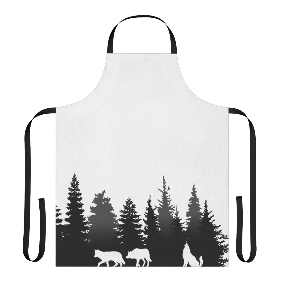 Wolves silhouette design on a black and white apron