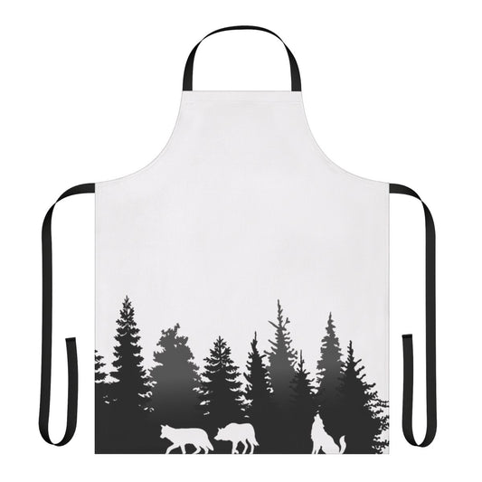 Wolves silhouette design on a black and white apron