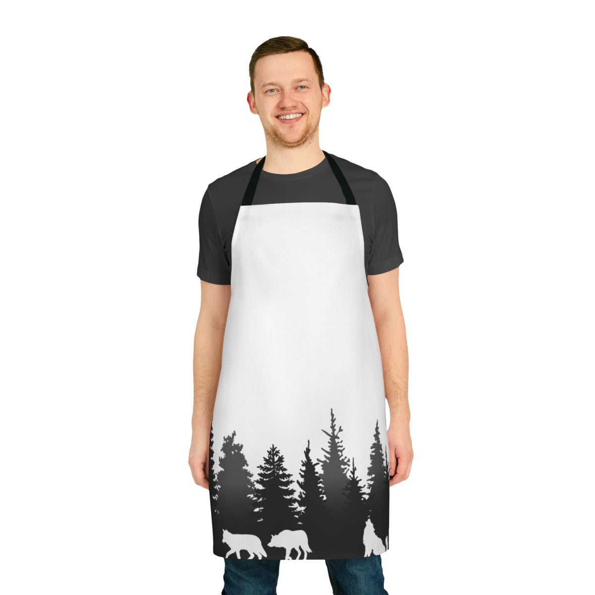 Wolves silhouette design on a black and white apron