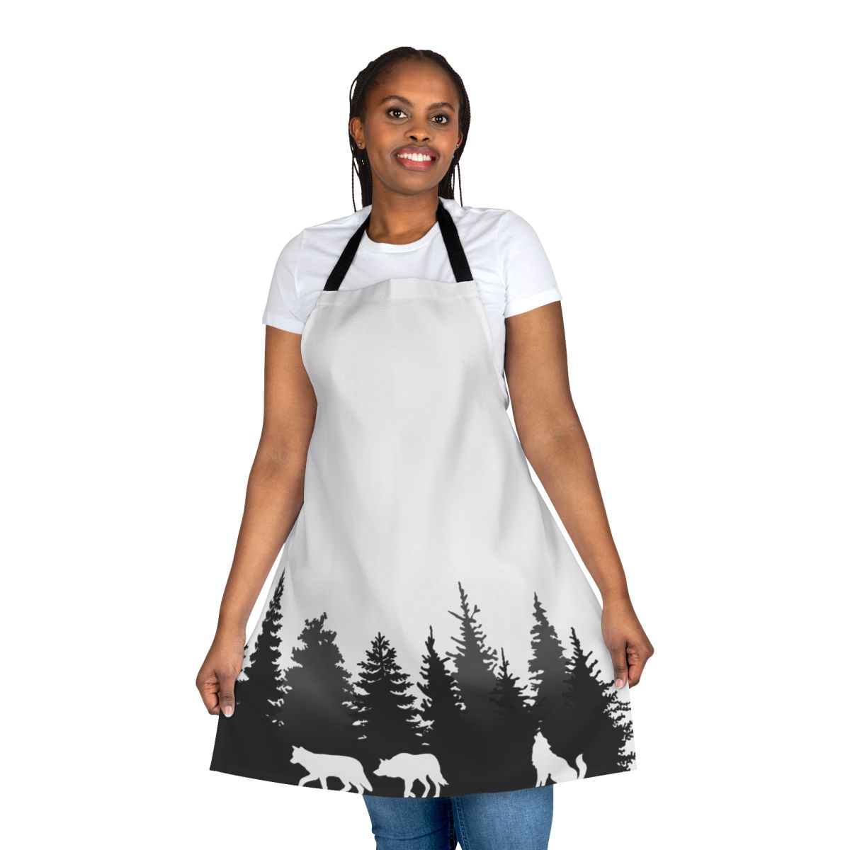 Wolves silhouette design on a black and white apron