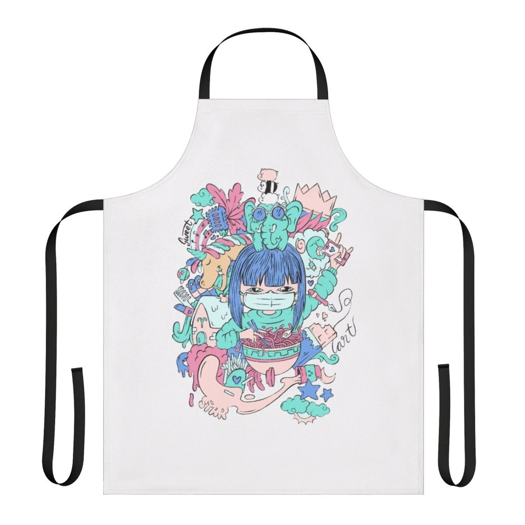A women's apron featuring cute illustrations of bears, elephants, and unicorns, perfect for hobby enthusiasts.