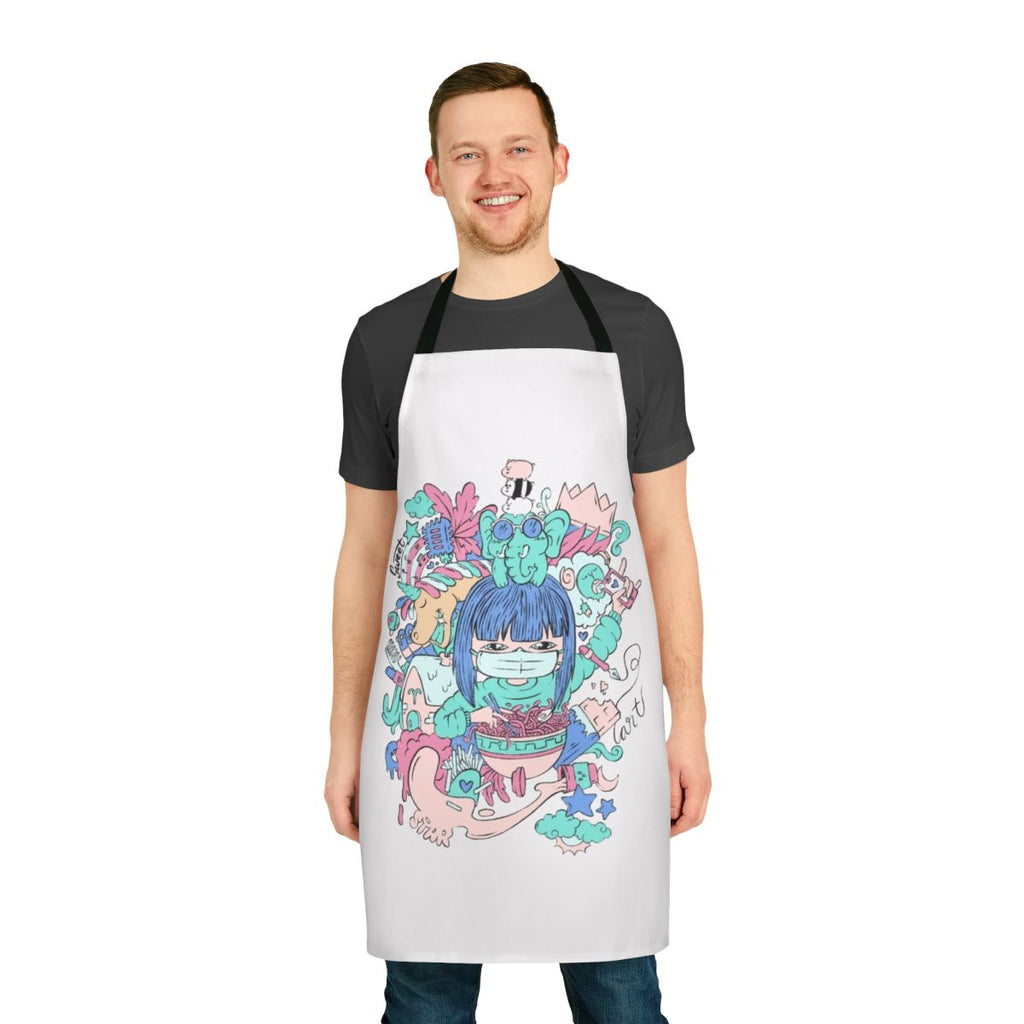 A women's apron featuring cute illustrations of bears, elephants, and unicorns, perfect for hobby enthusiasts.