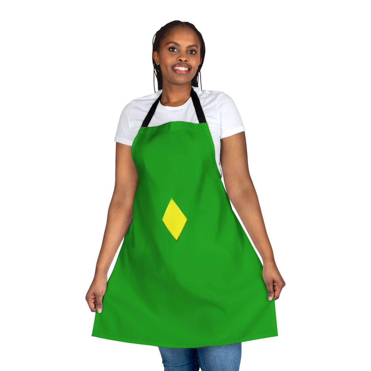 Vibrant yellow diamond-patterned apron, perfect for sci-fi and fantasy enthusiasts