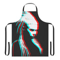 Artistic black and white portrait of Yolandi Visser, the female vocalist of the South African hip hop group Die Antwoord, on a high-quality kitchen apron.