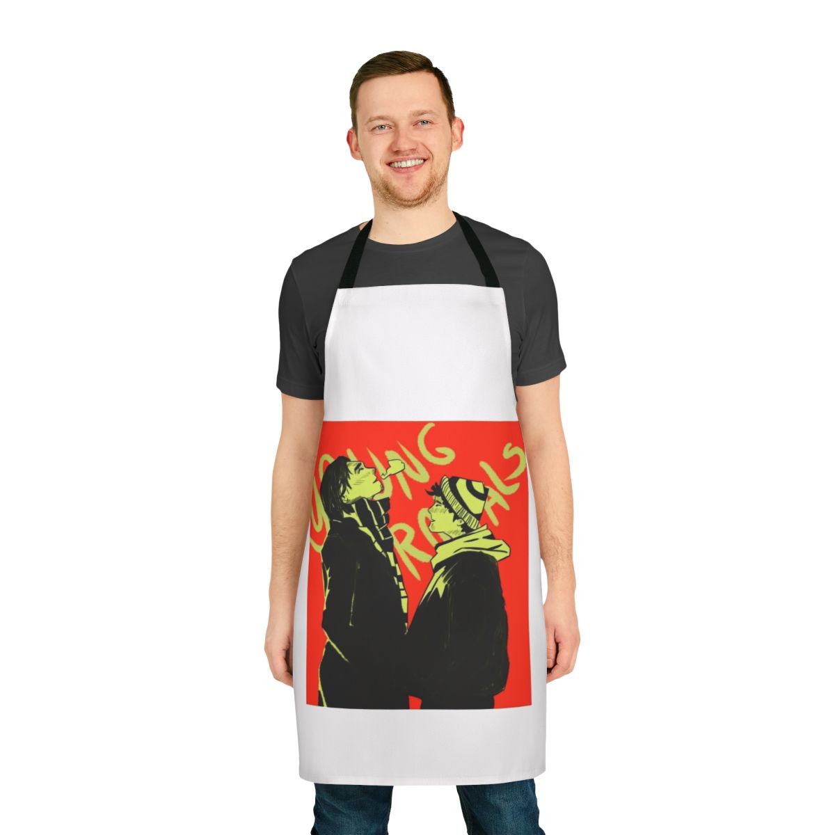 Apron with a digital illustration of the young royals from the Netflix series