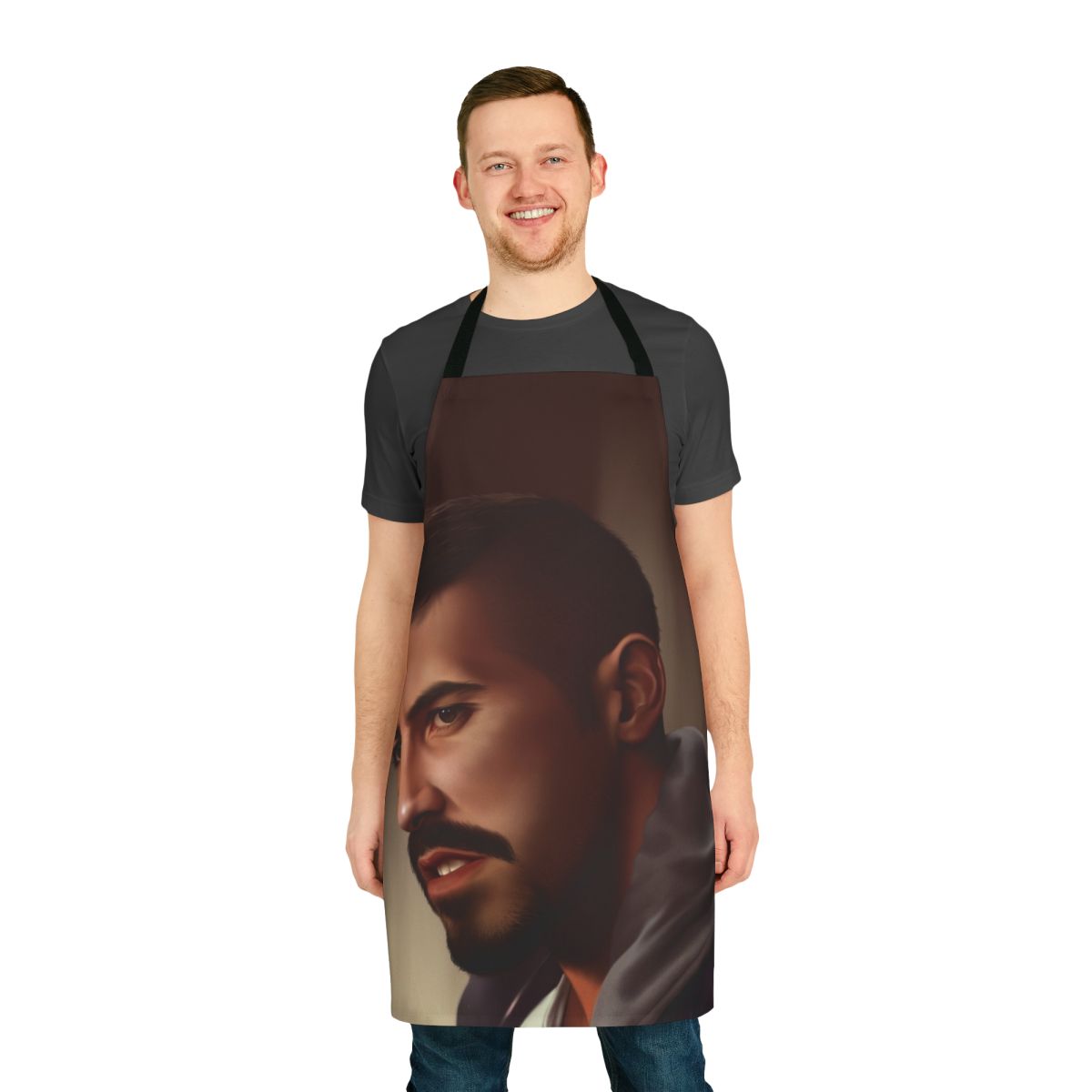 A portrait of Yuri Boyka, the iconic action movie hero, printed on a high-quality apron.