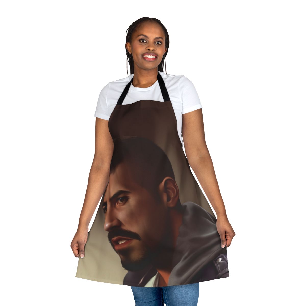 A portrait of Yuri Boyka, the iconic action movie hero, printed on a high-quality apron.