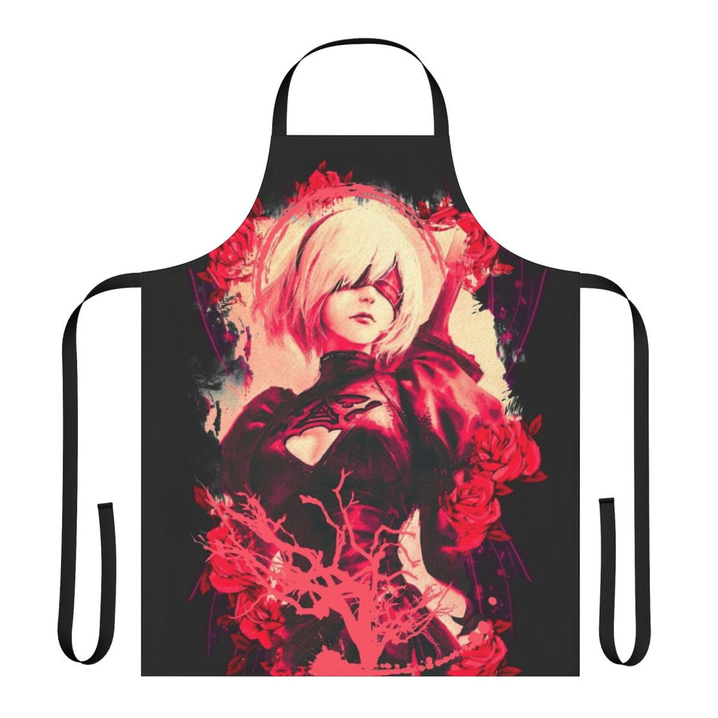 Stylized 2B inspired apron featuring anime girl robot android face design
