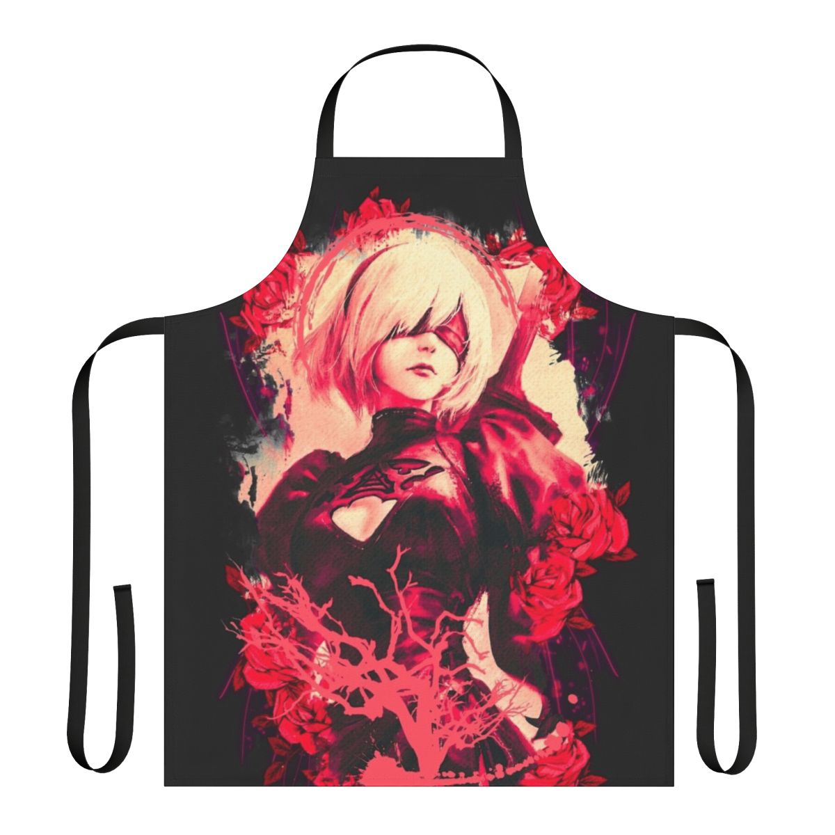 Stylized 2B inspired apron featuring anime girl robot android face design