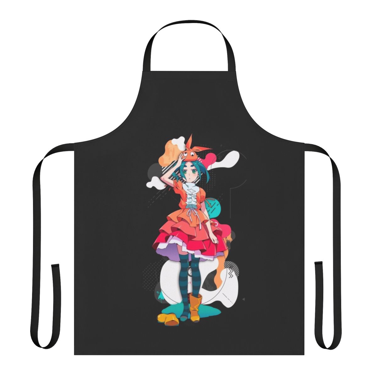 A stylized apron featuring the character Yotsugi Ononoki from the Monogatari anime series.