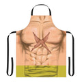 Anime-style apron with bold, colorful design featuring chest, abs, and splatter graphics