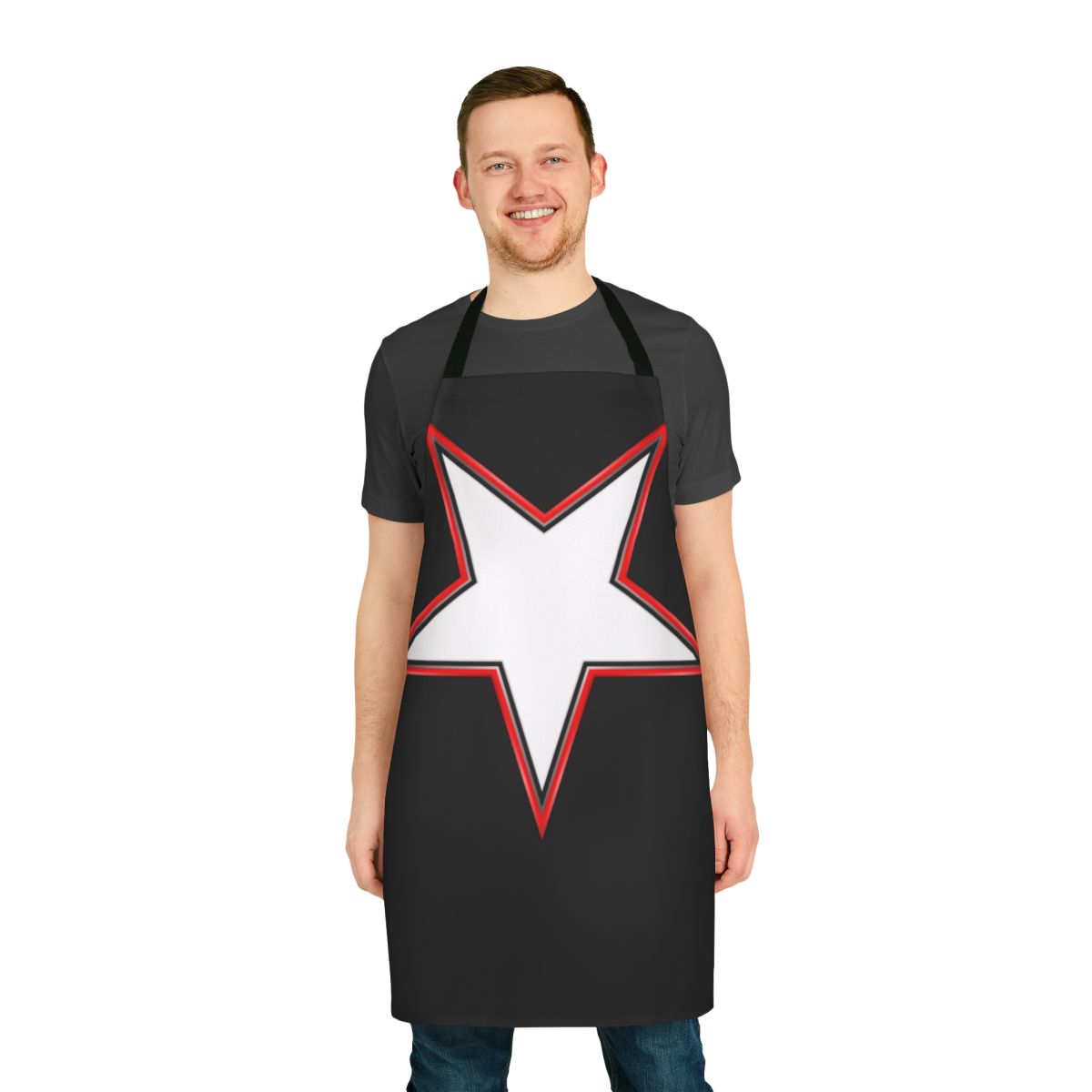 Apron with a stylized five-pointed star design, perfect for fans of science fiction, superheroes, and comic books.