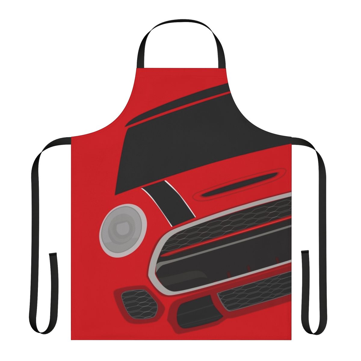 Stylized Mini Cooper inspired apron in red, blue, and white colors