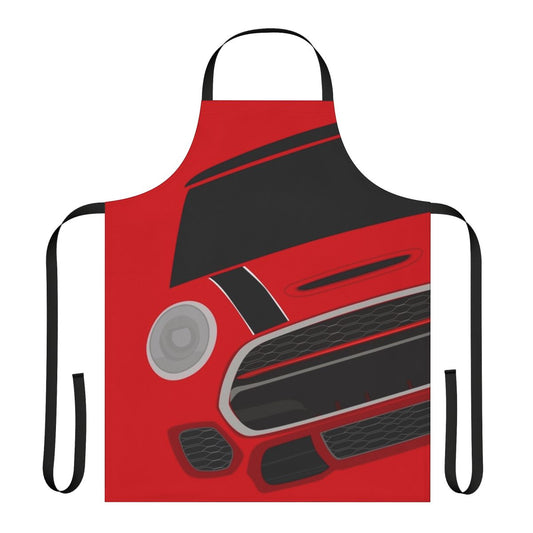 Stylized Mini Cooper inspired apron in red, blue, and white colors