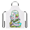 Stylized apron featuring a raptor-inspired design with leaf and ribbon motifs