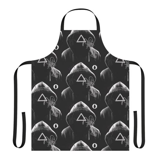 Black apron featuring the iconic triangle-masked soldier from the hit Netflix series Squid Game.