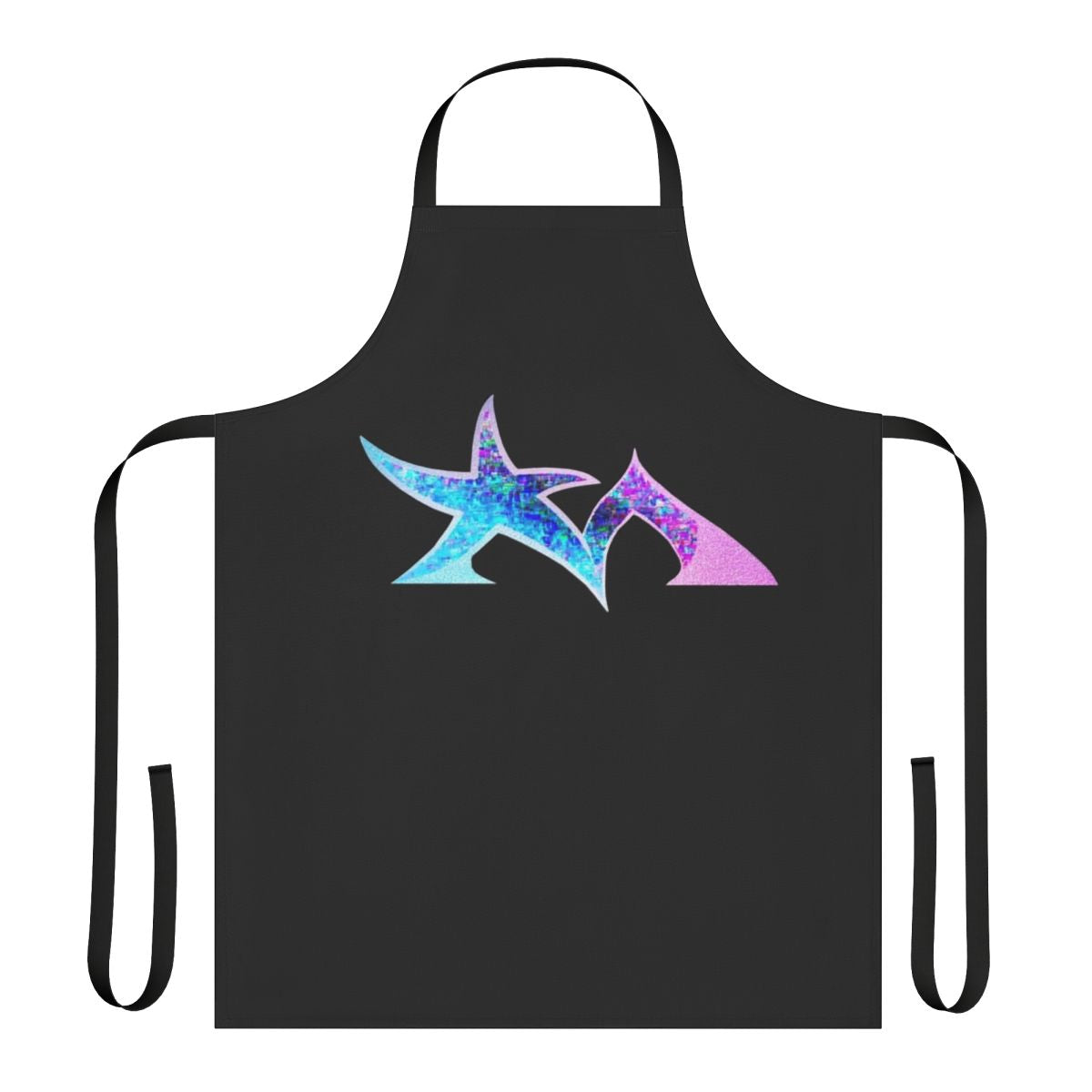 Apron featuring a blue and pink star madman logo design, a stylized symbol for an electronic music band.