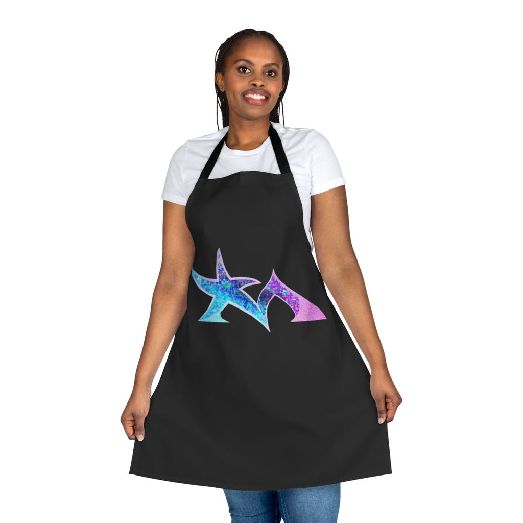 Apron featuring a blue and pink star madman logo design, a stylized symbol for an electronic music band.