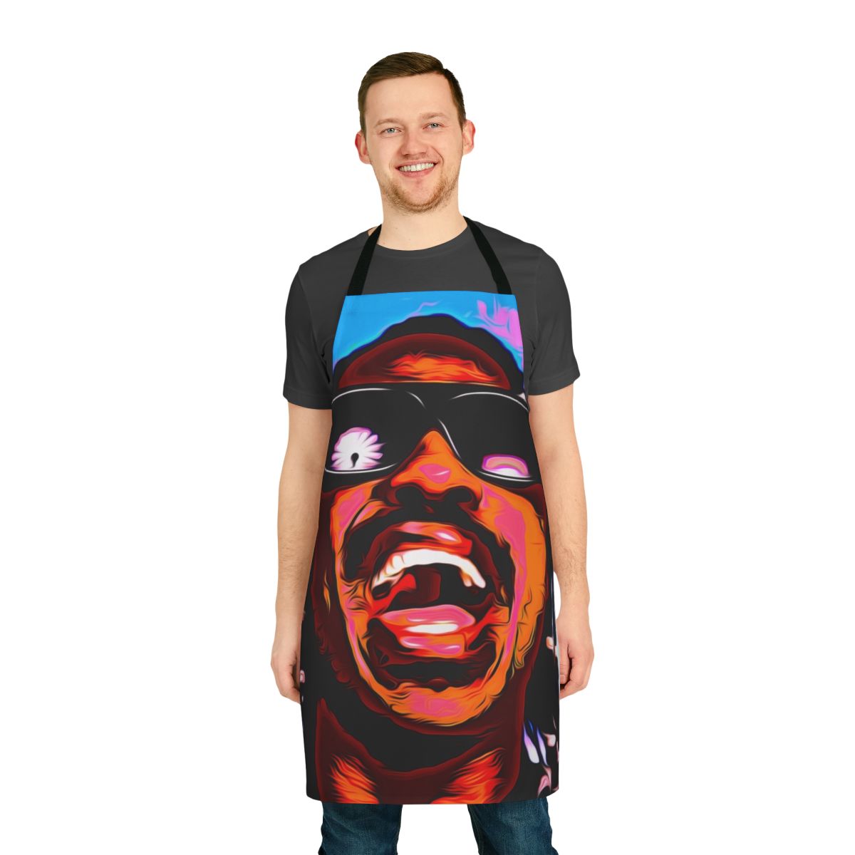 Stevie Wonder portrait illustration printed on a high-quality apron