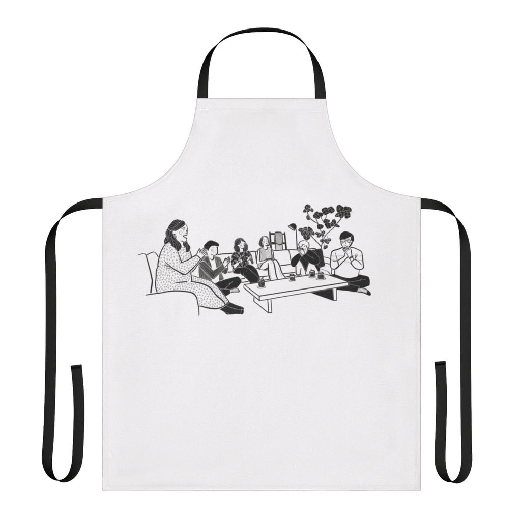 Terrace House Japan inspired line art design on a black and white apron