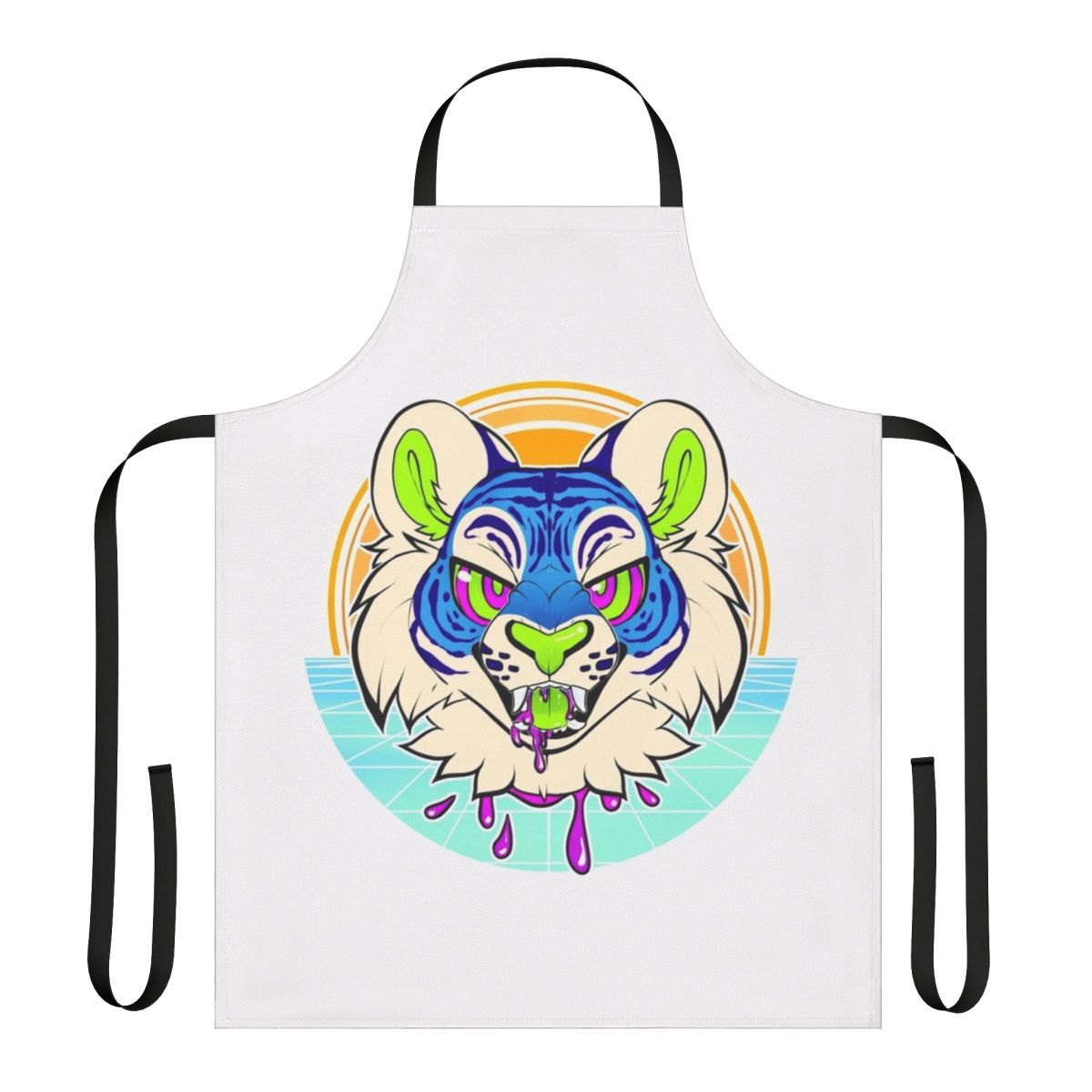 Stylized tiger vaporwave design printed on a high-quality apron