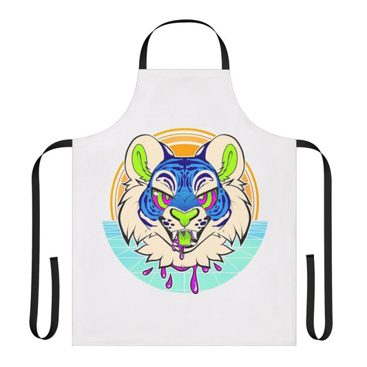 Stylized tiger vaporwave design printed on a high-quality apron