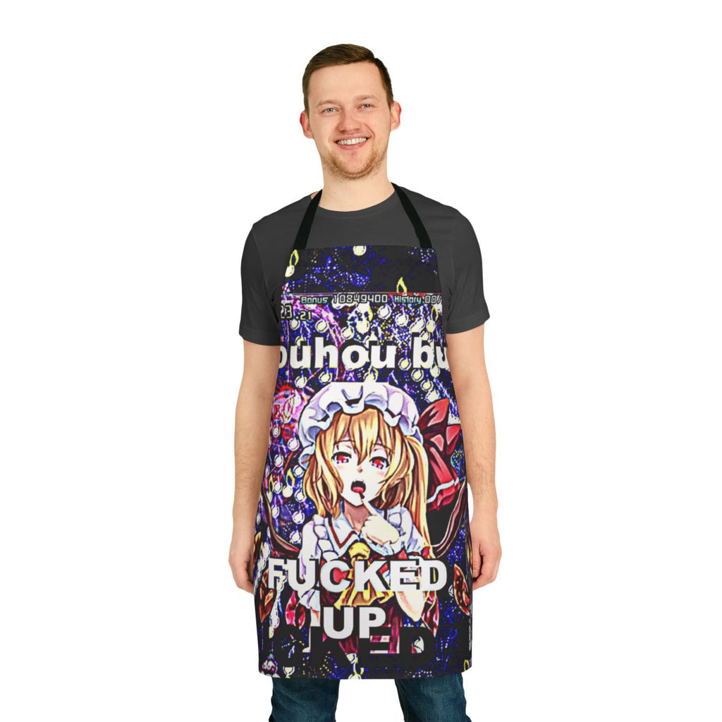 Stylized apron featuring Touhou character Flandre Scarlet, perfect for fans of the anime series