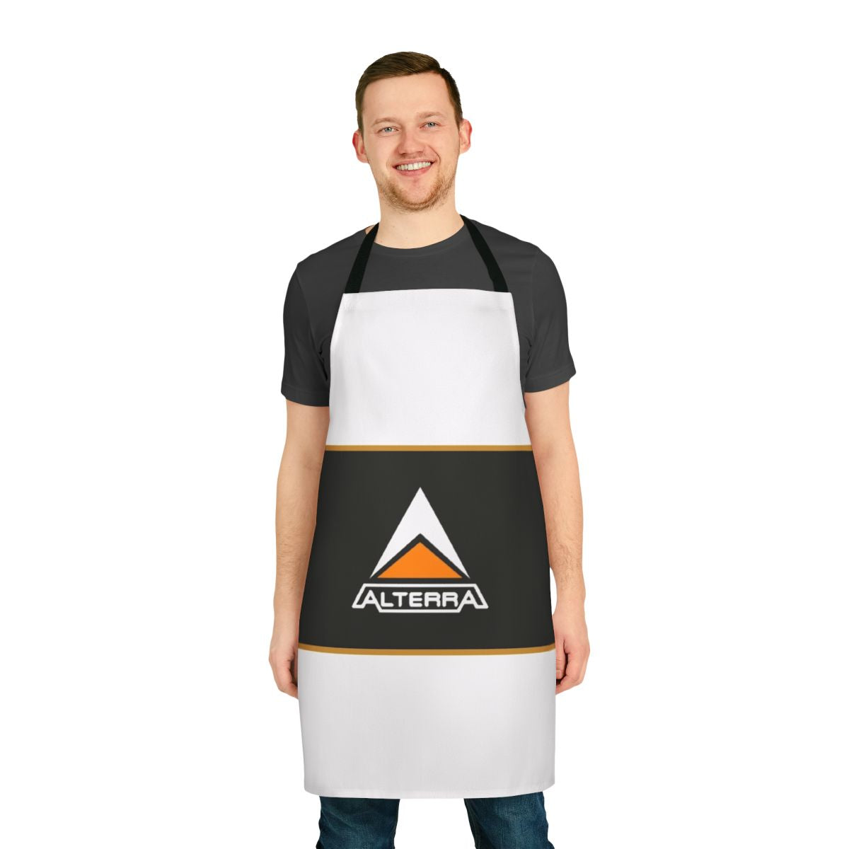 Subnautica-themed apron featuring the Alterra logo and design