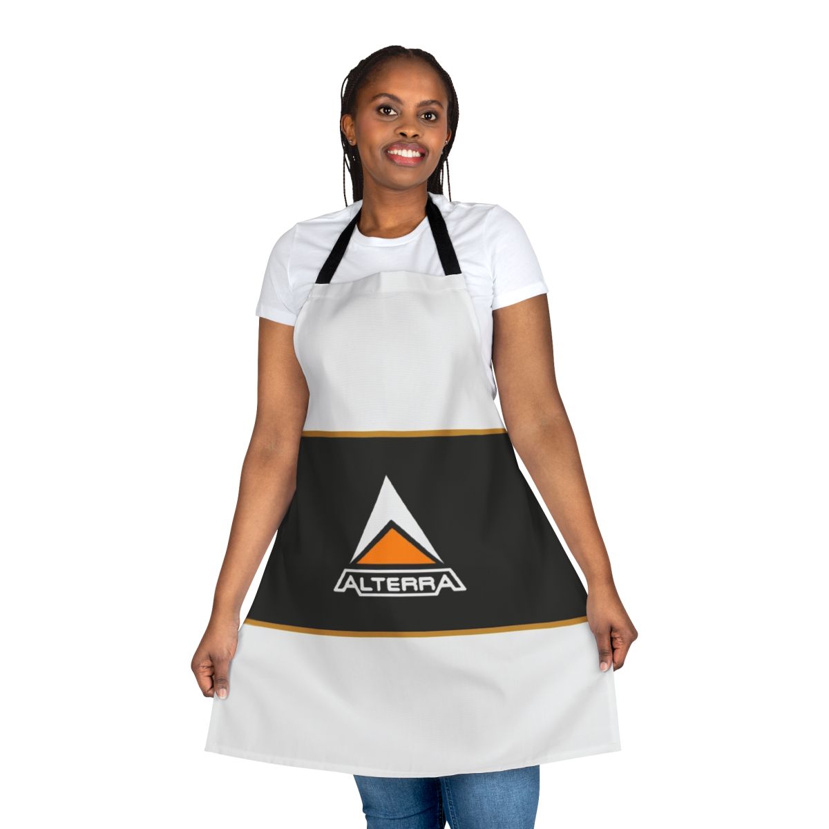 Subnautica-themed apron featuring the Alterra logo and design