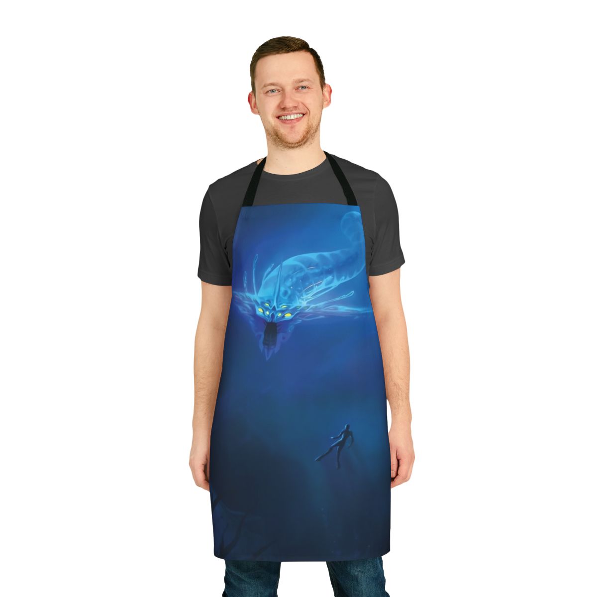 Subnautica-themed apron featuring a ghostly leviathan sea creature design