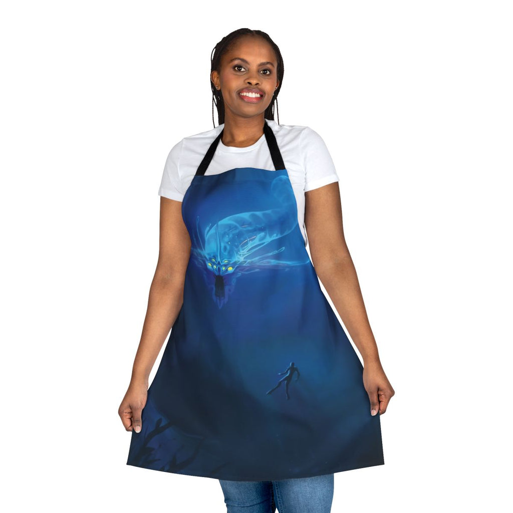 Subnautica-themed apron featuring a ghostly leviathan sea creature design