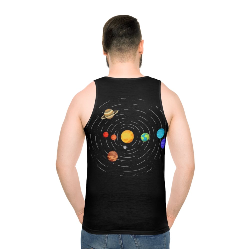 Unisex tank top with subtle solar system-inspired pride design