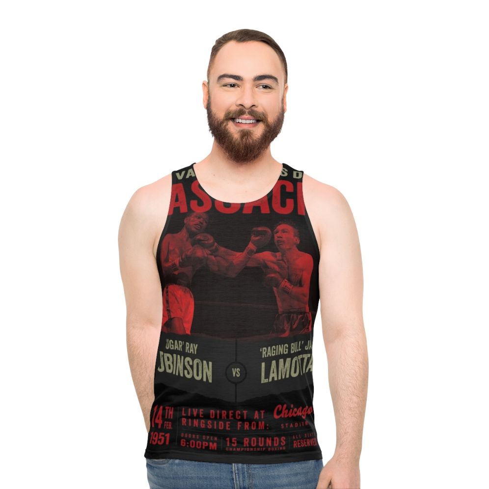 Vintage boxing tank top featuring Sugar Ray Robinson vs Jake Lamotta