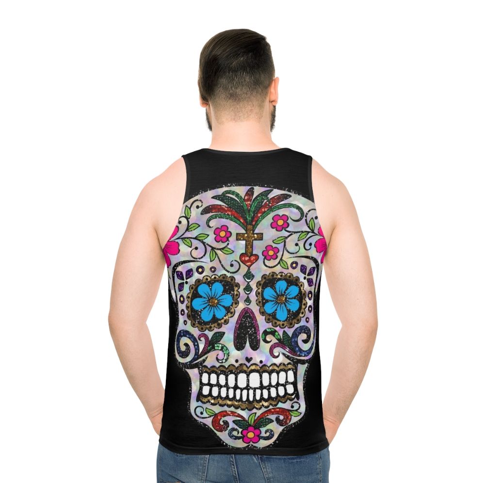 Unisex sugar skull tank top with floral design