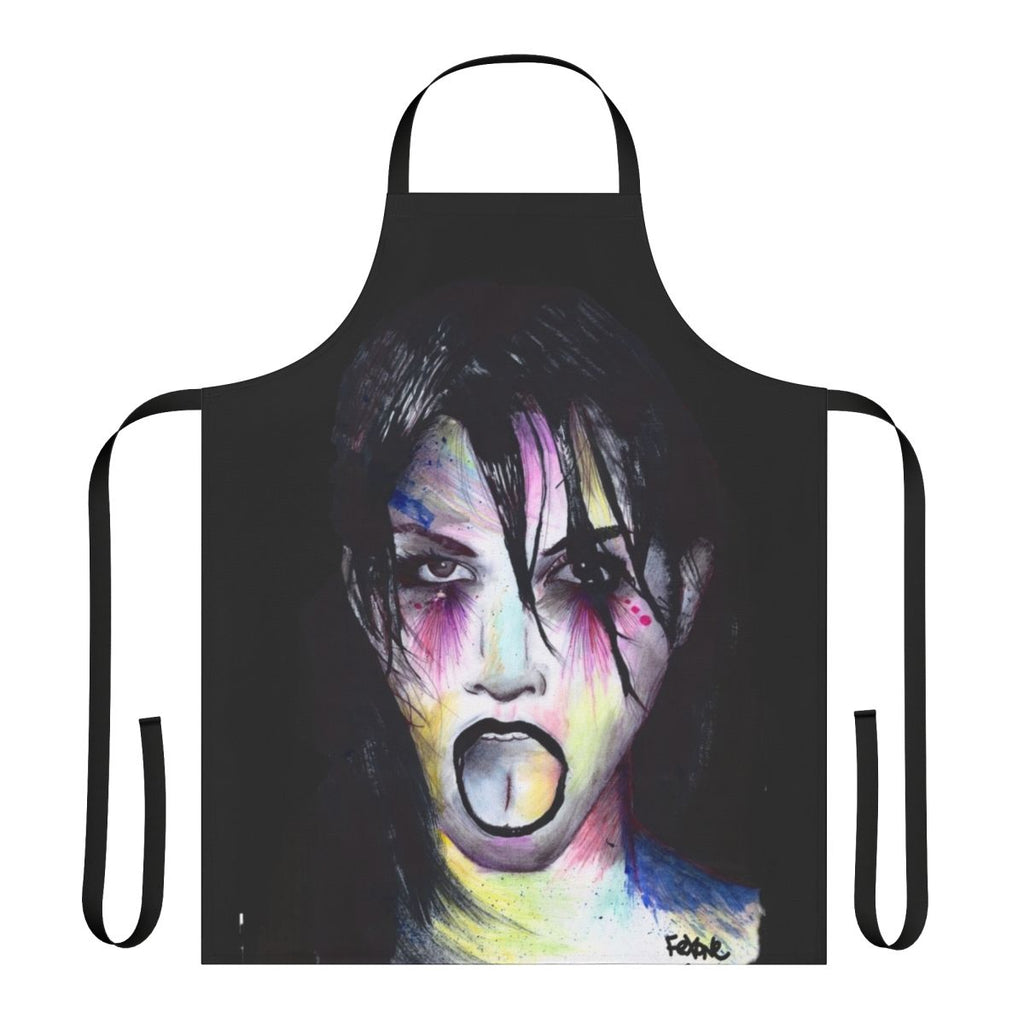 Apron with an open mouth design, suggesting a sensual or intimate theme.