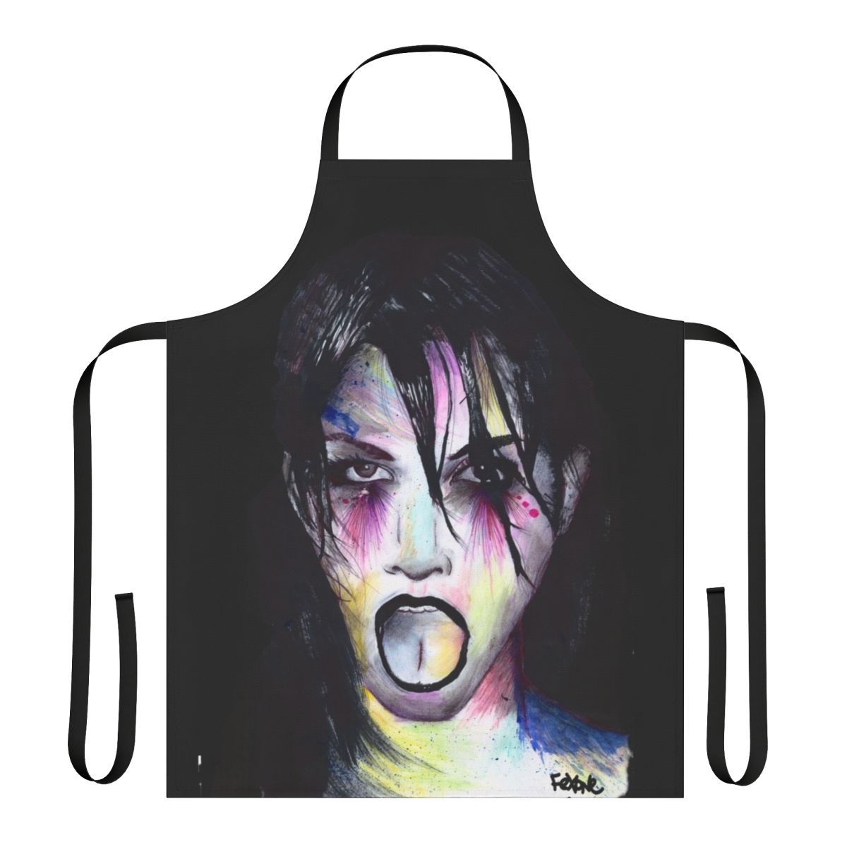Apron with an open mouth design, suggesting a sensual or intimate theme.