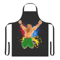 A colorful summer-themed apron featuring a handsome ginger bear character.
