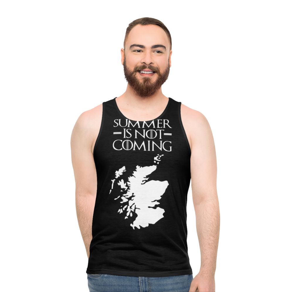 Summer Is Not Coming Scotland White Text Unisex Tank Top