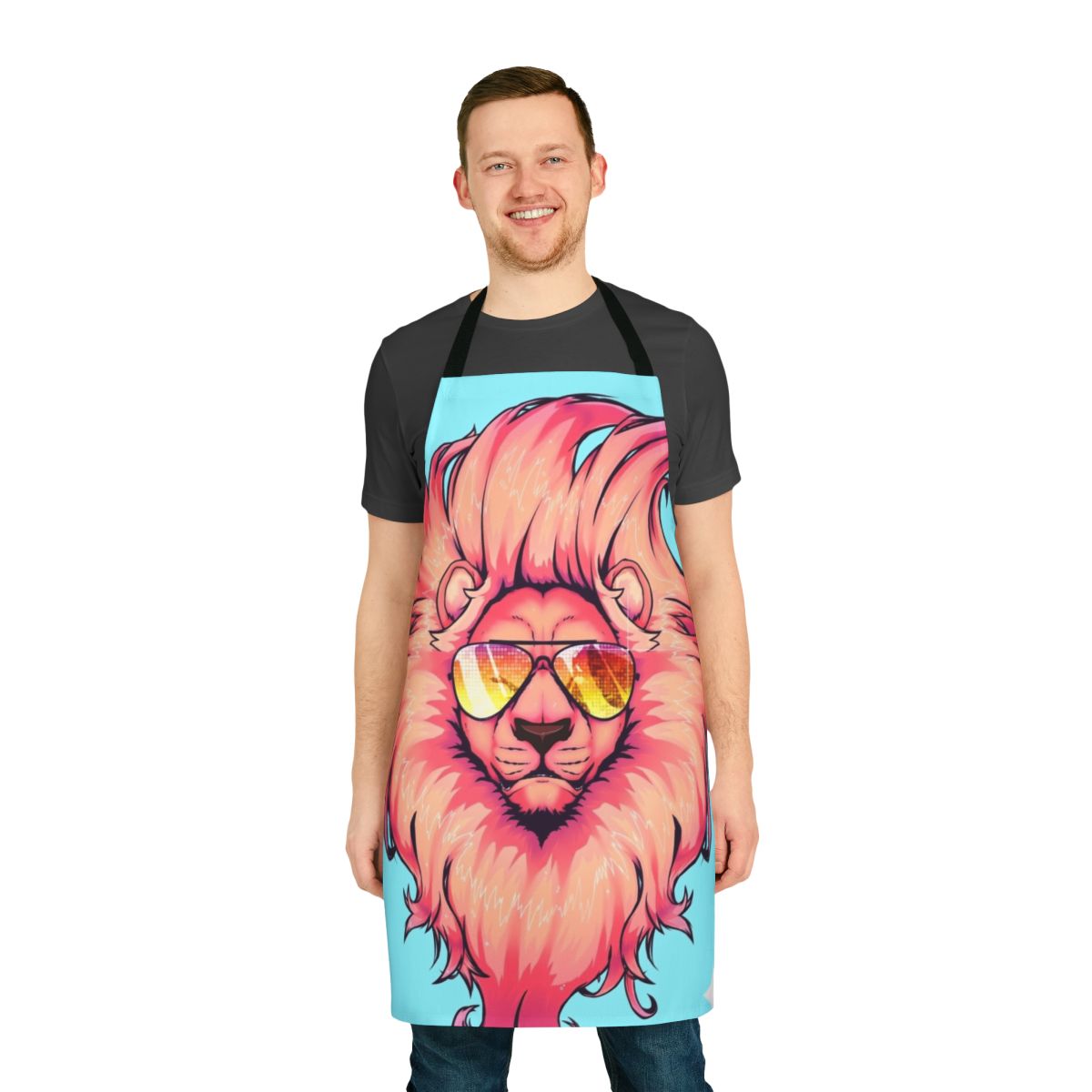 Colorful summer lion-themed apron featuring a cartoon character design