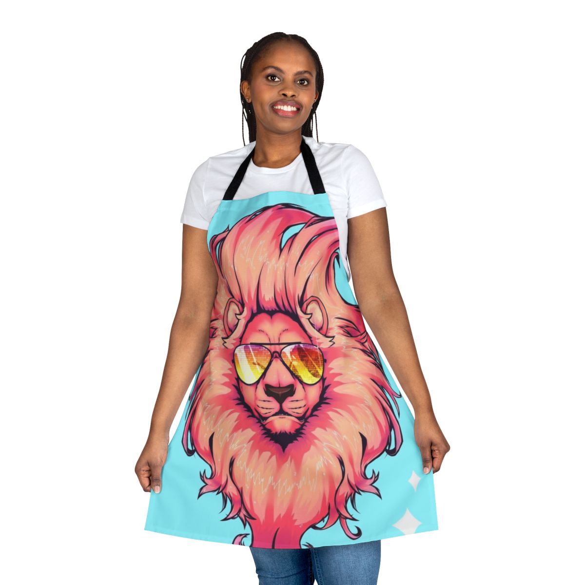 Colorful summer lion-themed apron featuring a cartoon character design