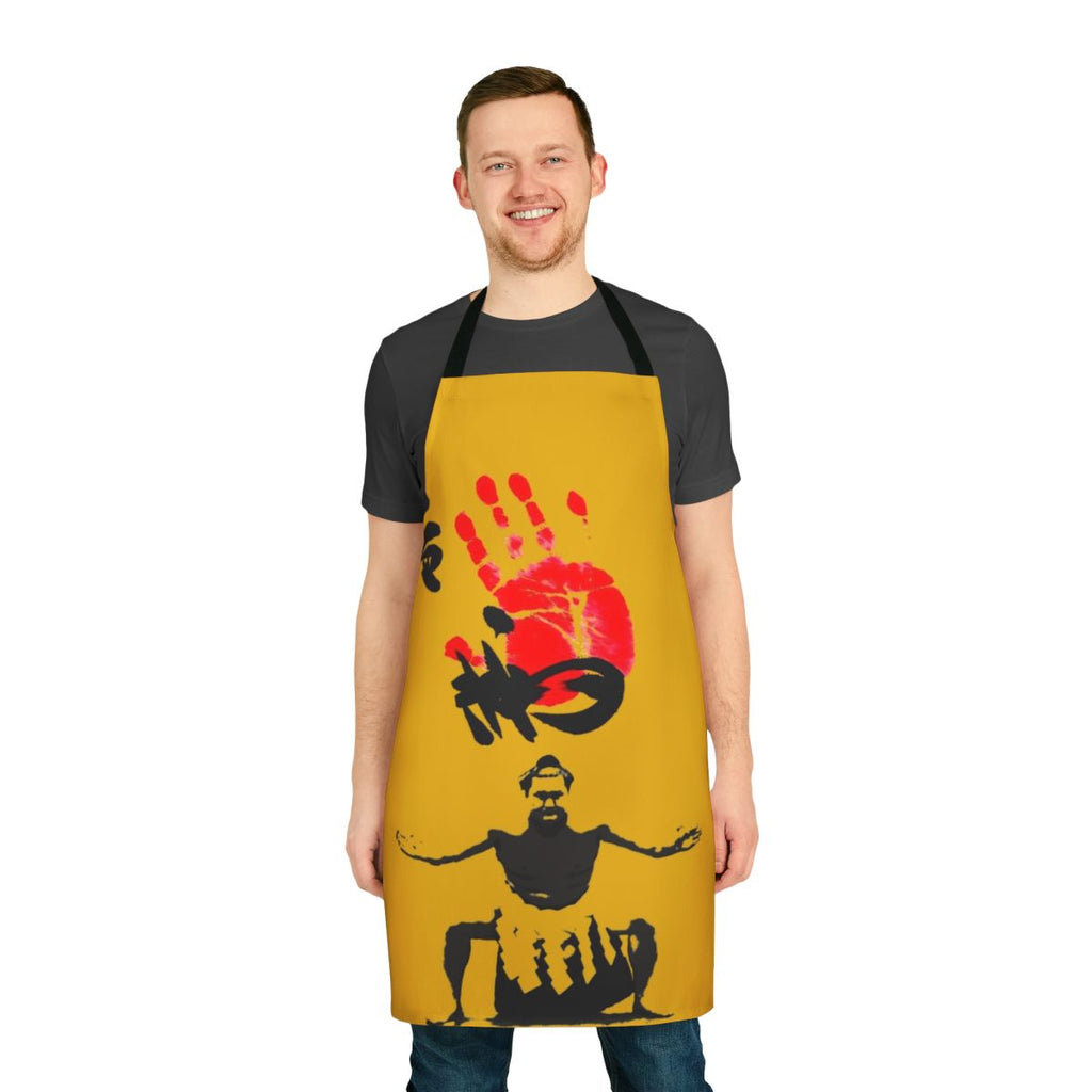 Apron featuring a black and white vector art design of a sumo wrestler in traditional Japanese attire