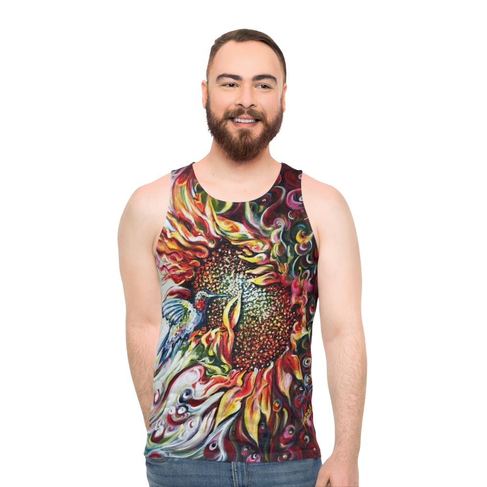 Sunflowers and hummingbird unisex tank top
