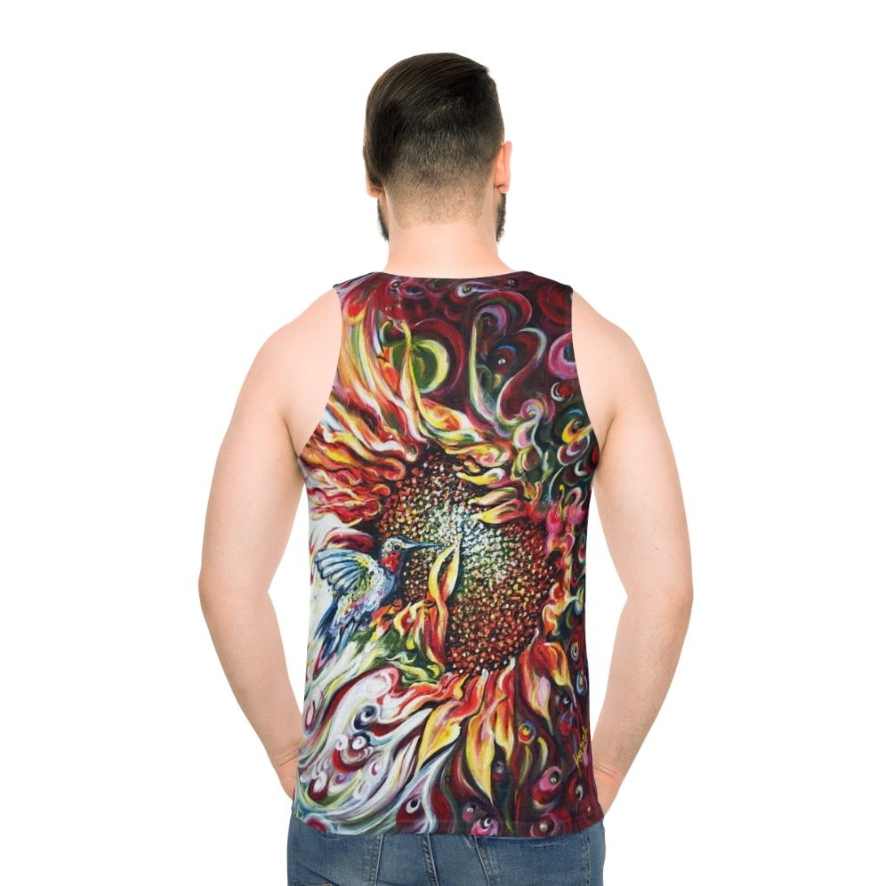 Sunflowers and hummingbird unisex tank top