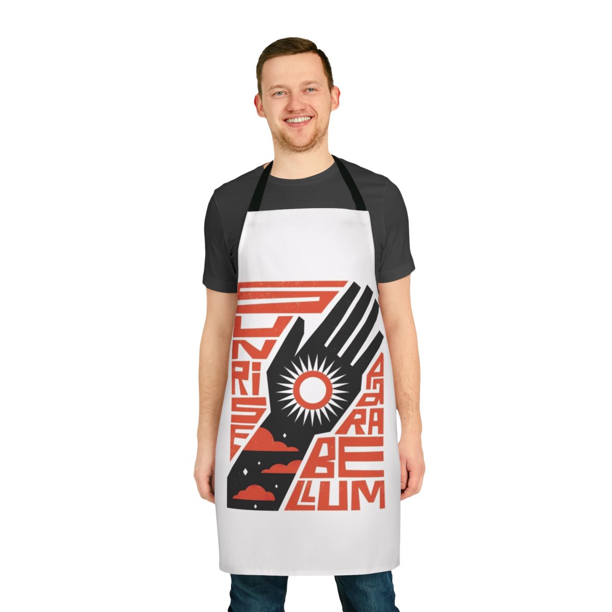 Sunrise Parabellum apron featuring abstract Disco Elysium inspired artwork