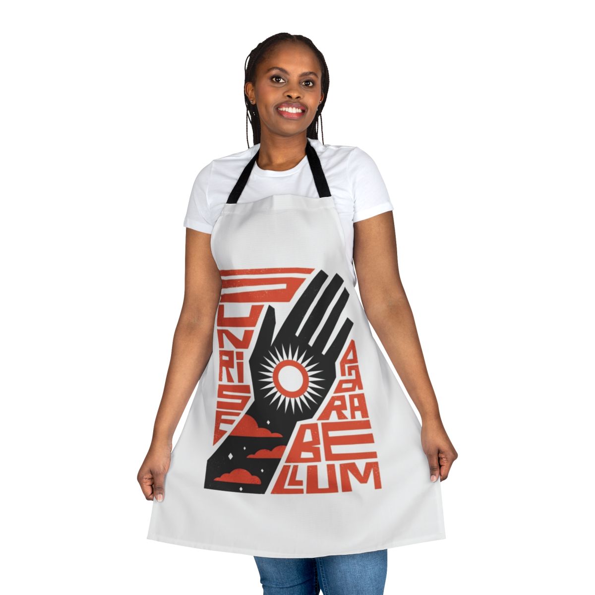 Sunrise Parabellum apron featuring abstract Disco Elysium inspired artwork