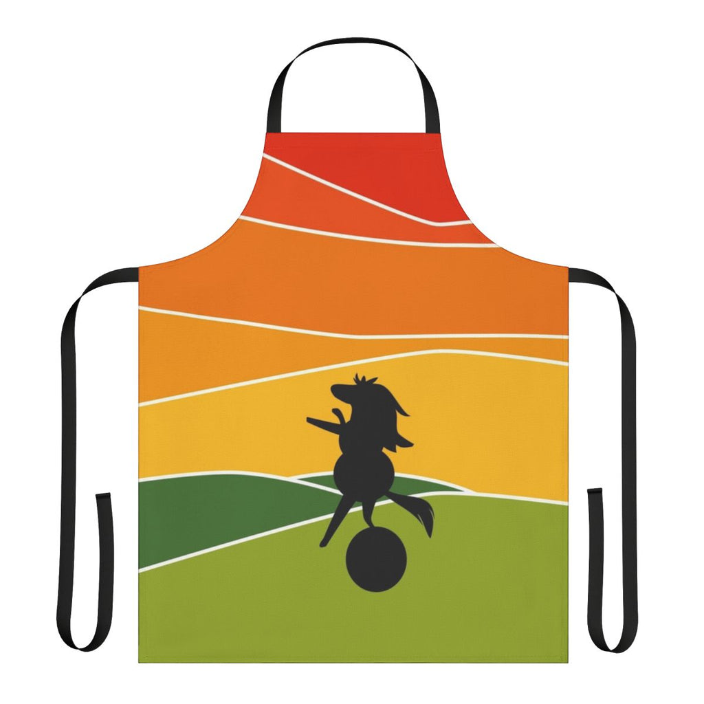 Sunset-themed adventure time inspired apron featuring a minimal design of the character James Baxter the horse